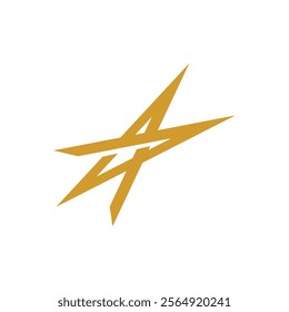 Letter A and forward arrow for future thinking in the shape of a star in gold color in modern luxury and minimalist style
