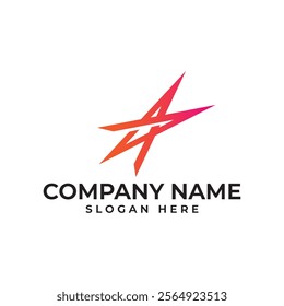 Letter A and forward arrow for future thinking in the shape of a star in red color gradient in modern and minimalist style
