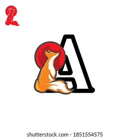 letter A with fox and moon logo, vector illustrations