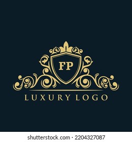 Letter FP logo with Luxury Gold Shield. Elegance logo vector template.