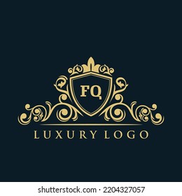 Letter FQ logo with Luxury Gold Shield. Elegance logo vector template.