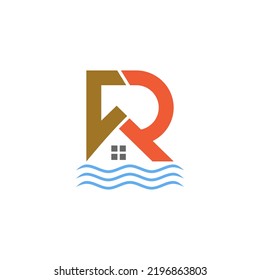 Letter F,R Combination Wave And Home,Elegant Minimalist Style Logo Design Editable