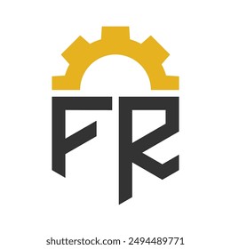 Letra FR Gear Logo Diseño para Centro de Servicio, Reparación, Fábrica, Industrial, Digital y Mecánico