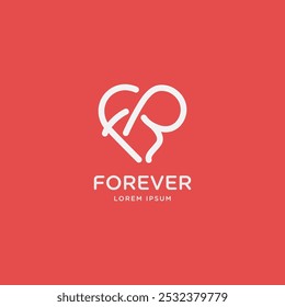 Letter FR heart shape simple lines logo. FR monogram love logo