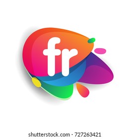 Letter FR logo with colorful splash background, letter combination logo design for creative industry, web, business and company.