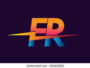 Letter FR logo with Lightning icon, letter combination Power Energy Logo design for Creative Power ideas, web, business and company.