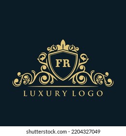 Letter FR logo with Luxury Gold Shield. Elegance logo vector template.