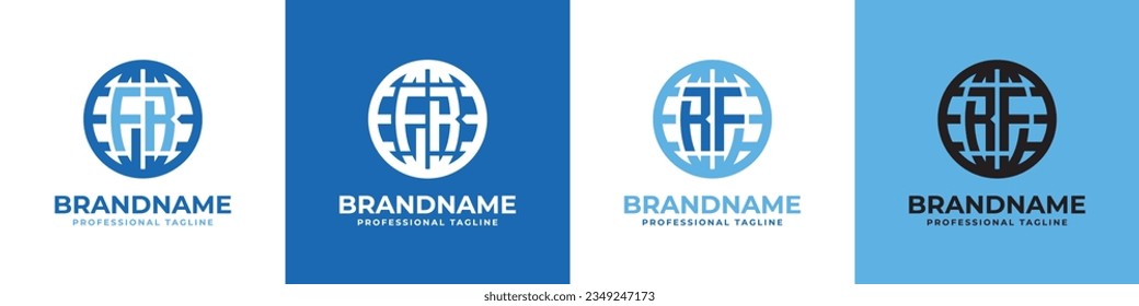 Letter FR and RF Globe Logo Set, suitable for any business with FR or RF initials.