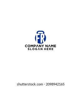 letter FR or RF initial in kettlebell for fitness logo icon vector template