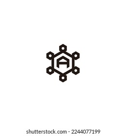 Letter A in frame, hexagons geometric symbol simple logo vector