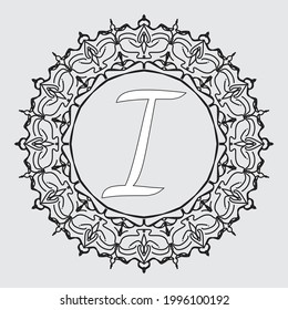 Carta I con la página del libro de coloración de mandala de marco