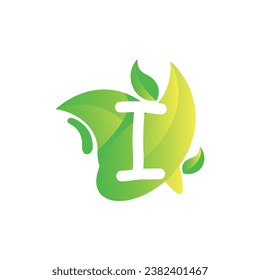Letra I con diseño de logotipo de gradiente de hoja fresca