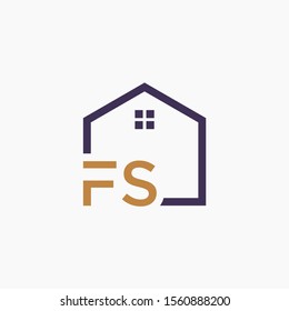 letter FS or F S Line House Real Estate Logo. home concept. Construction logo template, Home and Real Estate icon. Housing Complex Simple Vector Logo Template. - vector