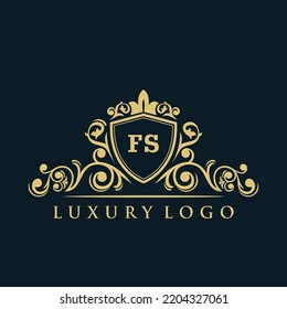 Letter FS logo with Luxury Gold Shield. Elegance logo vector template.