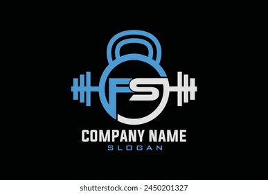 Buchstaben F, S, FS ODER SF Fitness Gym Kettlebell Barbell Hantel Logo Design Icon Vektorgrafik