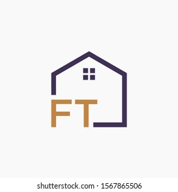 letter FT or F T Line House Real Estate Logo. home concept. Construction logo template, Home and Real Estate icon. Housing Complex Simple Vector Logo Template. - vector