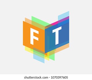 Letter FT logo with colorful geometric shape, letter combination logo design for creative industry, web, business and company.