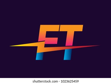 Letter FT logo with Lightning icon, letter combination Power Energy Logo design for Creative Power ideas, web, business and company.
