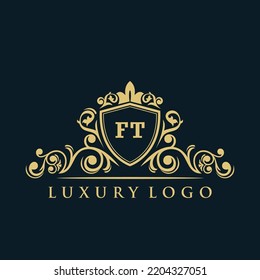 Letter FT logo with Luxury Gold Shield. Elegance logo vector template.