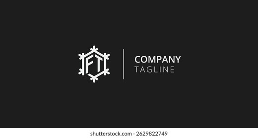 Buchstabe FT mit geometrischem Schneeflocken-Logo. FT-Monogramm mit coolem Eiskristall-Symbol-Logo-Symbol
