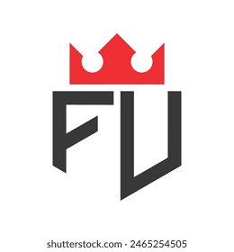 Logo de la corona de la letra FU. Plantilla de diseño de logotipo de la corona en la letra FU