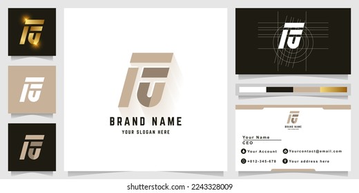 Logo de monograma de carta Fu o Fa con diseño de tarjeta de visita