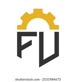 Letter FU Gear Logo Design for Service Center, Repair, Factory, Industrial, Digital and Mechanical Business