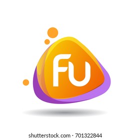 Letter FU logo in triangle splash and colorful background.