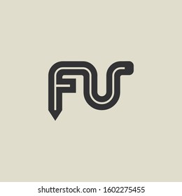 Letter FU pencil shape logo design. Link icon in flat style isolated on grey background. Graphic alphabet symbol for your corporate business identity, website, app, UI. Arts logo design inspiration.