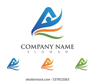 A Letter with Fun people Healthy Life Logo template 