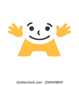 Letter a funny character with hands isolated on white background