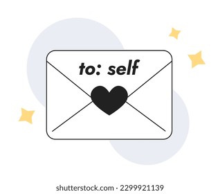 Letter to future self monochrome concept vector spot illustration. Motivational letter 2D flat bw cartoon object for web UI design. Isolated editable hand drawn hero image. Jost Bold Italic font used