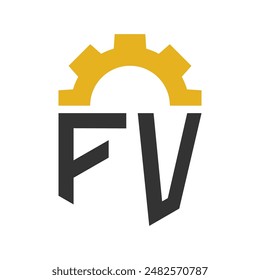 Letter FV Gear Logo Design for Service Center, Repair, Factory, Industrial, Digital and Mechanical Business