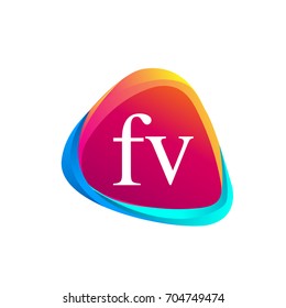 Letter FV logo in triangle shape and colorful background, letter combination logo design for company identity.