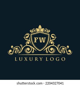 Letter FW logo with Luxury Gold Shield. Elegance logo vector template.