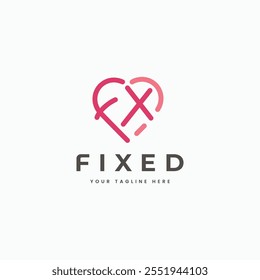 Letter FX heart shape logo with simple lines love icon vector illustration template