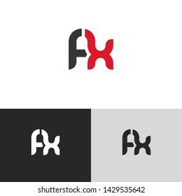 Letter fx linked lowercase logo design template elements. Red letter Isolated on black white grey background. Suitable for business, consulting group company.
