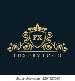 Letter FX logo with Luxury Gold Shield. Elegance logo vector template.