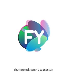 Letter FY logo with colorful splash background, letter combination logo design for creative industry, web, business and company.