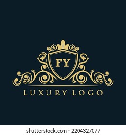 Letter FY logo with Luxury Gold Shield. Elegance logo vector template.