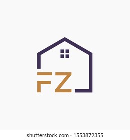letter FZ or F Z Line House Real Estate Logo. home concept. Construction logo template, Home and Real Estate icon. Housing Complex Simple Vector Logo Template. - vector