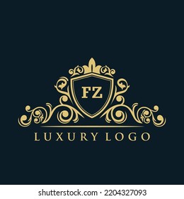 Letter FZ logo with Luxury Gold Shield. Elegance logo vector template.