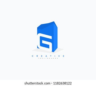 Letter G Abstract Blue 3D Box Shape Logotype