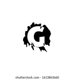 Letter G Abstract Splatter logo icon. Monogram vector design black ink water color shape with hidden letter.
