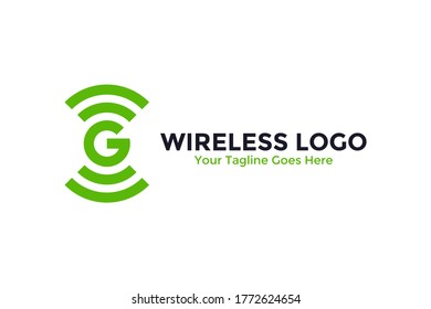 Letter G for abstract wireless logo vector. Signal wave and wifi connection concept.
