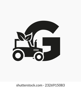 Letter G Agriculture Logo Concept With Tractor Icon Vector Template. Eco Farm Symbol