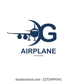 Letter G with airplane vector logo template. Fonts for event, promo, logo, banner, monogram and poster. Alphabet label symbol for branding and identity