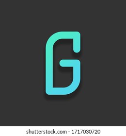 Letter G of alphabet, isolated outline symbol. Colorful logo concept with soft shadow on dark background. Icon color of azure ocean