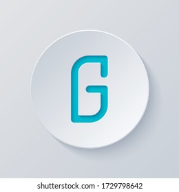 Letter G of alphabet, isolated outline symbol. Cut circle with gray and blue layers. Paper style