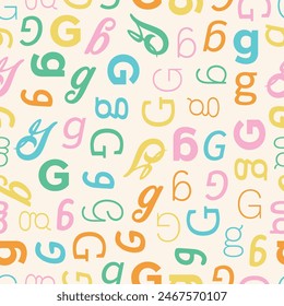 Letter G Alphabet seamless pattern playful decorative repeat backdrop background colorful decoration wrapping paper initial baby
